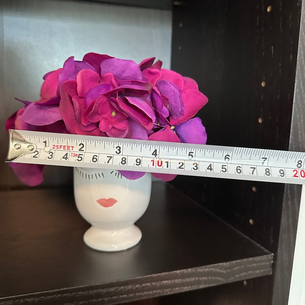 Whimsical Face Vase Vibrant Pink Purple Floral Blooms Decorative Home Accent New - Picture 4 of 4